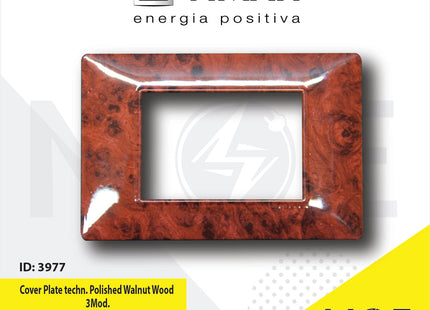 Vimar Plana Cover Plate technopolymer Polished Walnut Wood 3module | E14653.02CP152G | بلاك بلاستيك خشب جوز لميع