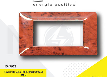 Vimar Plana Cover Plate technopolymer Polished Walnut Wood 4module | E14654.02CP152G | بلاك بلاستيك خشب جوز لميع