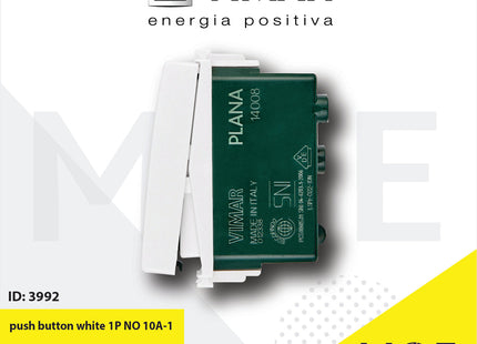 Vimar Plana push button white 1P NO 10A | 14008 | كباس جرس ابيض
