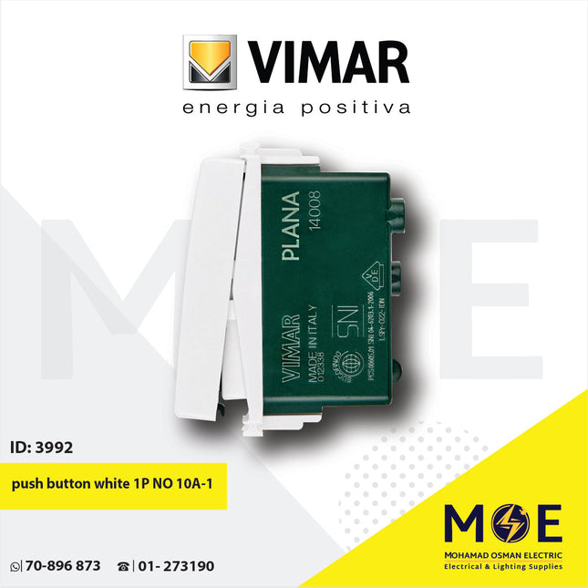 Vimar Plana push button white 1P NO 10A | 14008