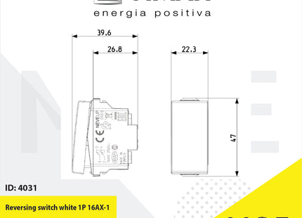 Vimar Neve reversing switch white 1P 16AX | 09013 | مفتاح تربل دركسيون ابيض