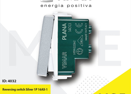 Vimar Plana reversing switch Silver 1P 16AX | 14013.SL | مفتاح تربل دركسيون فضي