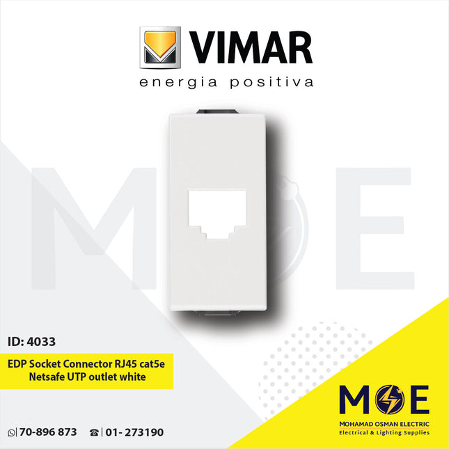 Vimar Neve EDP Data Socket Connector RJ45 cat5e Netsafe UTP outlet white | 09338.9-H09338.9.01 | بريز داتا ابيض