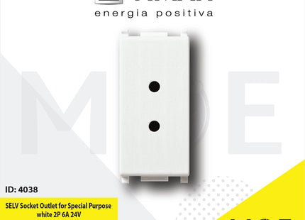 Vimar Plana SELV Socket Outlet for Special Purpose white 2P 6A 24V | 14330 | بريز تلفون ابيض