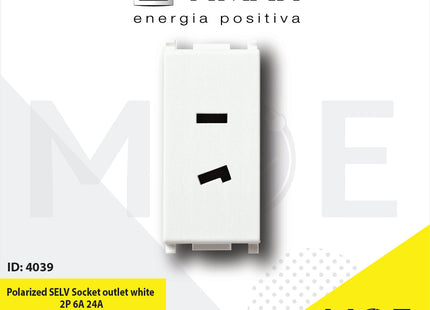 Vimar Plana Polarized SELV Socket outlet white 2P 6A 24V | 14332 | بريز بطاريه ابيض