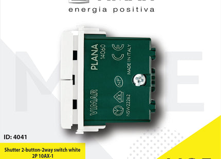 Vimar Plana Shutter 2-button 2way switch white 2P 10AX | 14060 | مفتاح ستور ابيض