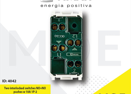 Vimar Plana Two interlocked switches NO+NO pushes w 10A 1P | 14062 | مفتاح/كباس ستور مع انترلوك ابيض