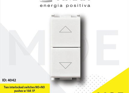 Vimar Plana Two interlocked switches NO+NO pushes w 10A 1P | 14062 | مفتاح/كباس ستور مع انترلوك ابيض