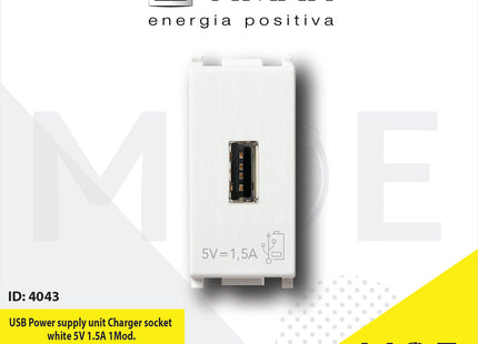 Vimar Plana USB Power supply unit Charger socket white 5V 1.5A 1module | 14292 | بريز تشريج