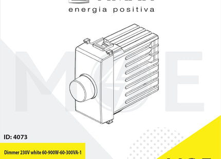 Vimar Plana Dimmer 230V white 60- 900W/60- 300VA 2module | 14146 | ديمر برم ابيض