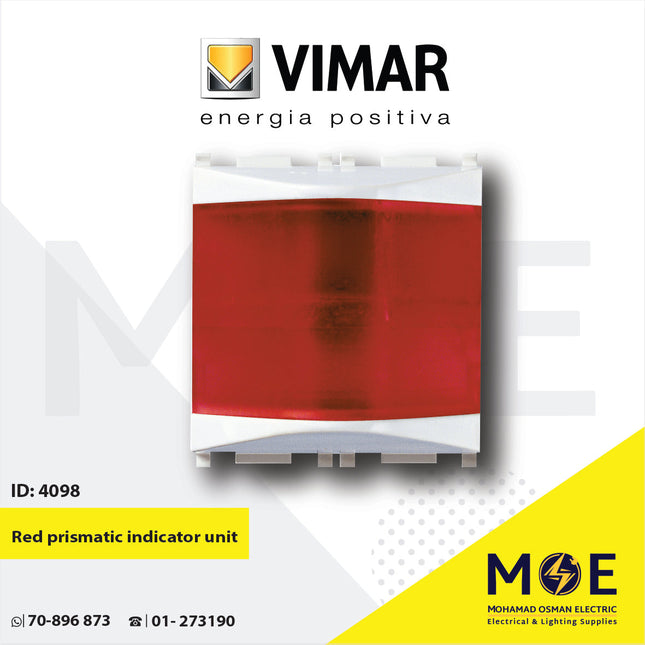 Vimar Plana White prismatic indicator unit Red | 14387.R | لمبة اشارة احمر فتحتان