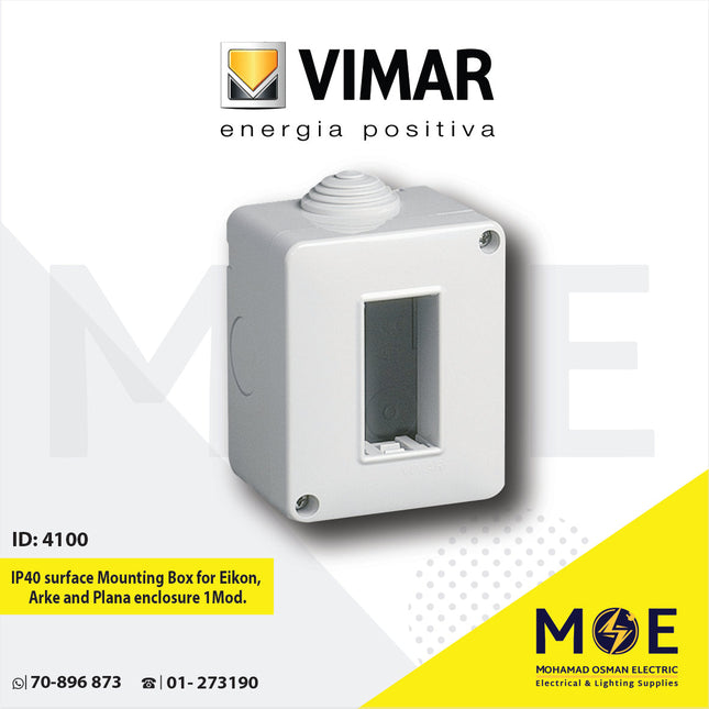 Vimar IP40 Surface Mounting Box for Eikon, Arke and Plana enclosure 1module | 14801