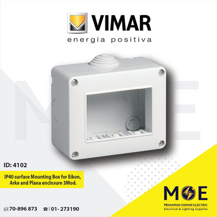 Vimar IP40 Surface Mounting Box for Eikon, Arke and Plana enclosure 3module | 14803