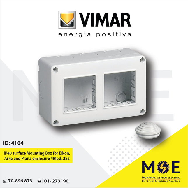 Vimar IP40 Surface Mounting Box for Eikon, Arke and Plana enclosure 4module 2x2 | 14812