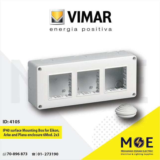 Vimar IP40 Surface Mounting Box for Eikon, Arke and Plana enclosure 6module 2x3 | 14813