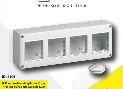 Vimar IP40 Surface Mounting Box for Eikon, Arke and Plana enclosure 8module 2x4 | 14814 | بوات ظاهر