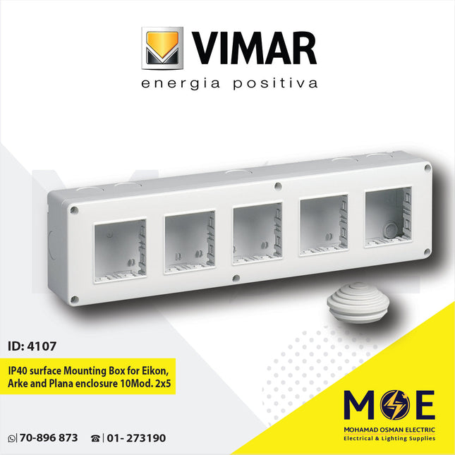 Vimar IP40 Surface Mounting Box for Eikon, Arke and Plana enclosure 10module 2x5 | 14815