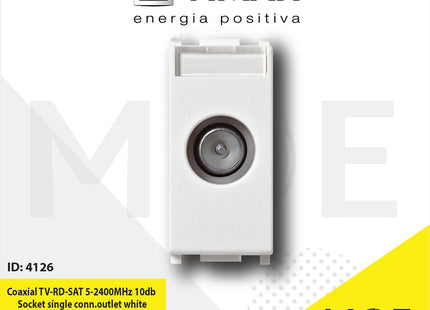 Vimar Plana Coaxial TV-RD-SAT 5-2400MHz 10db Socket Single Connection Outlet white | 14300.10 | بريز تلفزيون وراديو وستلايت
