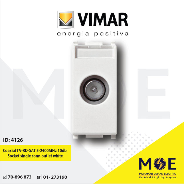 Vimar Plana Coaxial TV-RD-SAT 5-2400MHz 10db Socket Single Connection Outlet white | 14300.10 | بريز تلفزيون وراديو وستلايت