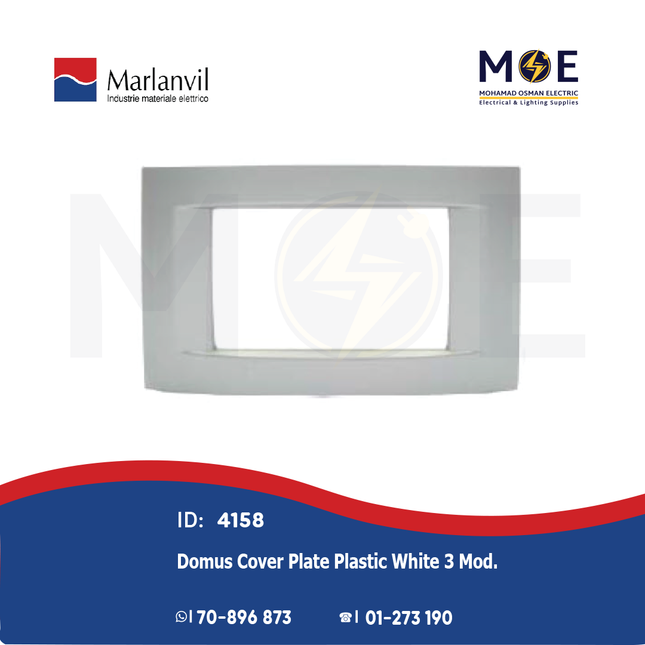 Marlanvil Domus Cover Plate Plastic White 3module | 7743.T.B | بلاك بلاستيك مثلث ابيض