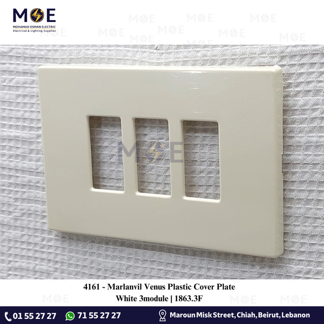 Marlanvil Venus Plastic Cover Plate White 3module | 1863.3F | بلاك بلاستيك مثلث ابيض