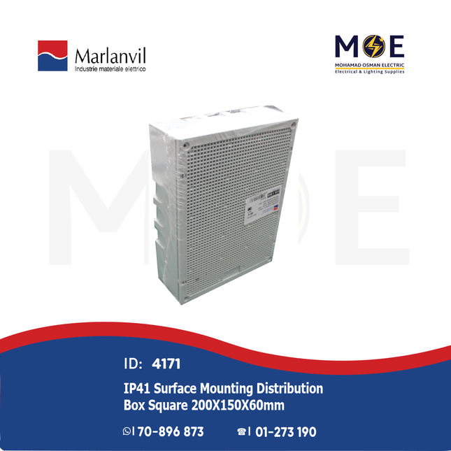 Marlanvil IP41 Surface Mounting Distribution Box Rectangle 200X150X60mm | 930.1.060 | علبة مربعة ظاهرة عش النحل
