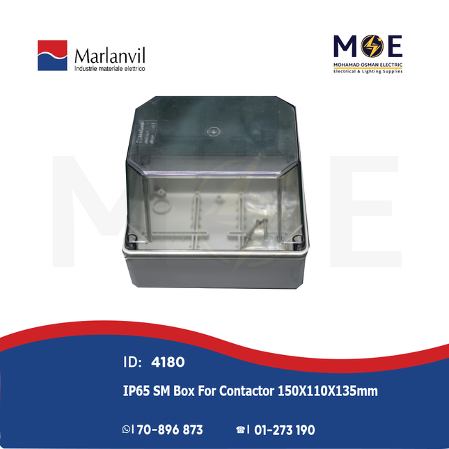 Marlanvil IP65 Sealed Surface Mounting Box For Contactor 150X110X135mm Transparent Cover | 008.CA.K