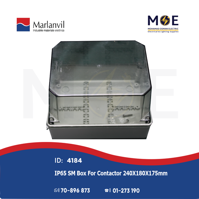 Marlanvil IP65 Sealed Surface Mounting Box For Contactor 240X180X175mm Transparent Cover | 011.CA.K