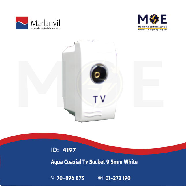 Marlanvil Aqua Coaxial TV Socket 9.5mm White | 7658 | بريز تلفزيون