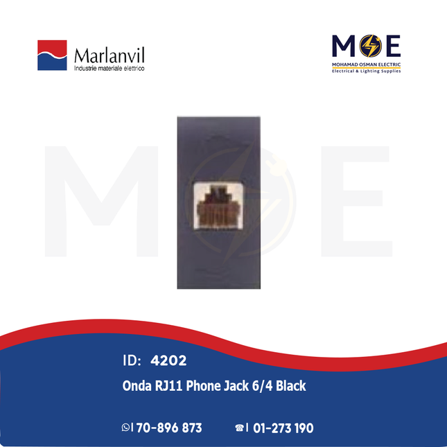 Marlanvil Onda Telephone Socket | RJ11 Phone Jack 6/4 Black | 7764.4 | بريز تلفون اسود