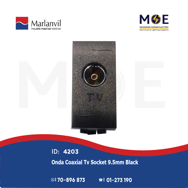 Marlanvil Onda Coaxial TV Socket 9.5mm Black | 7758 | بريز تلفزيون اسود