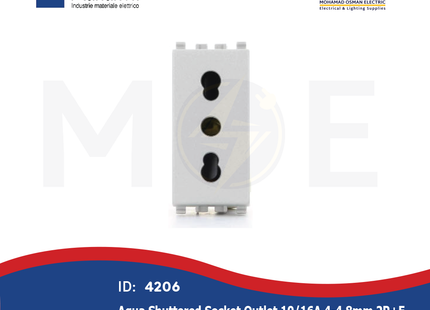 Marlanvil Aqua Shuttered Socket Outlet 10/ 16A 4-4.8mm 2P+E | 7679 | بريز امان ابيض