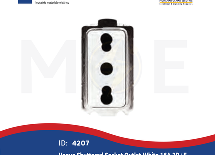 Marlanvil Venus Shuttered Socket Outlet White 16A 2P+E | 7079.N | بريز امان ابيض