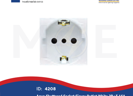Marlanvil Aqua Shuttered Socket Sicury Outlet White 2P+E 16A | 7648.D | بريز شوكو امان ابيض