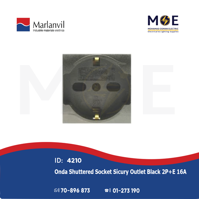 Marlanvil Onda Shuttered Socket Sicury Outlet Black 2P+E 16A | 7748.D | بريز شوكو امان اسود
