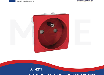 Marlanvil Onda Shuttered Socket Sicury Outlet Red 2P+E 16A | 7748.DS.R | بريز شوكو امان احمر