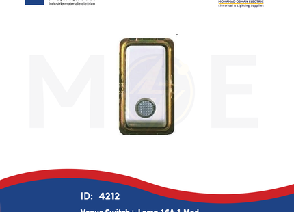 Marlanvil Venus Switch+ Lamp 16A 1module | 7905.1 | مفتاح مفرد مع لمبة