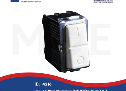 Marlanvil Venus 1Way BIPolar Switch White 2P 16A 0-1 | 7013.2 | مفتاح مفرد خطين ابيض
