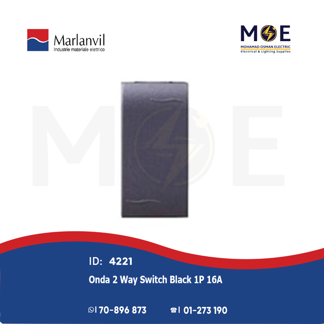 Marlanvil Onda 2Way Switch Black 1P 16A | 7701.6 | مفتاح دركسيون اسود