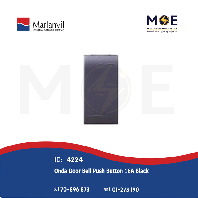 Marlanvil Onda Door Bell Push Button 16A Black | 7702.1 | كباس جرس داخلي اسود