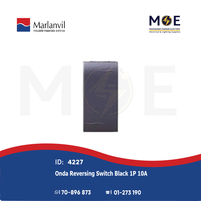 Marlanvil Onda Reversing Switch Black 1P 10A | 7703.7 | مفتاح تربل دركسيون اسود