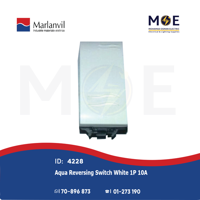 Marlanvil Aqua Reversing Switch White 1P 10A | 7603.7 | مفتاح تربل دركسيون ابيض