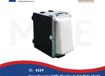 Marlanvil Venus Reversing Triple Direction Switch White 1P 16A | 7903.7 | مفتاح تربل دركسيون ابيض