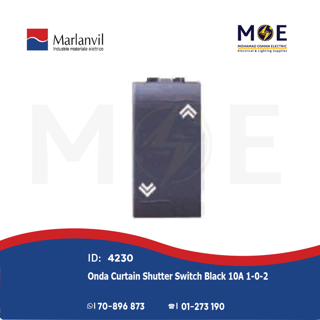 Marlanvil Onda Curtain Shutter Switch Black 10A 1-0-2 | 7718.1 | مفتاح ستور اسود
