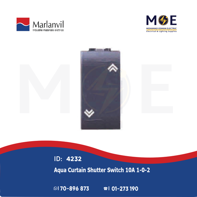 Marlanvil Aqua Curtain Shutter Switch 10A 1-0-2 | 7618.1 | مفتاح ستور ثابت