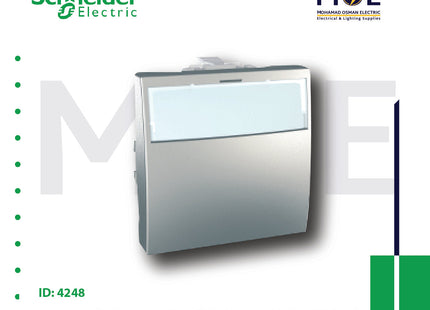 Schneider Unica Door Bell Switch/ Push Button With Light + Name Plate Silver 10A 2Module | MGU32463012V | كباس جرس باسم مع لمبة فضي