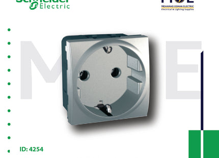 Schneider Unica Screw German Socket Outlet Silver 10/16A 2P+E 2Module | MGU303630 | بريز شوكو فضي