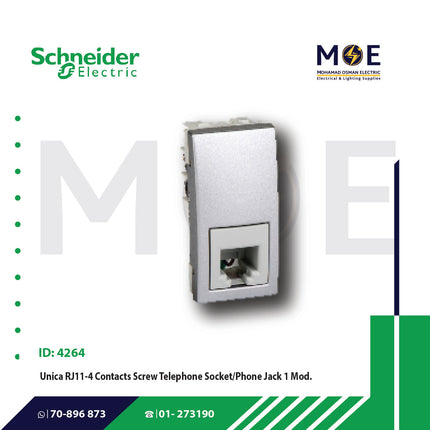 Schneider Unica RJ11-4 Contacts Screw Telephone Socket | Phone Jack 1Module | MGU349030