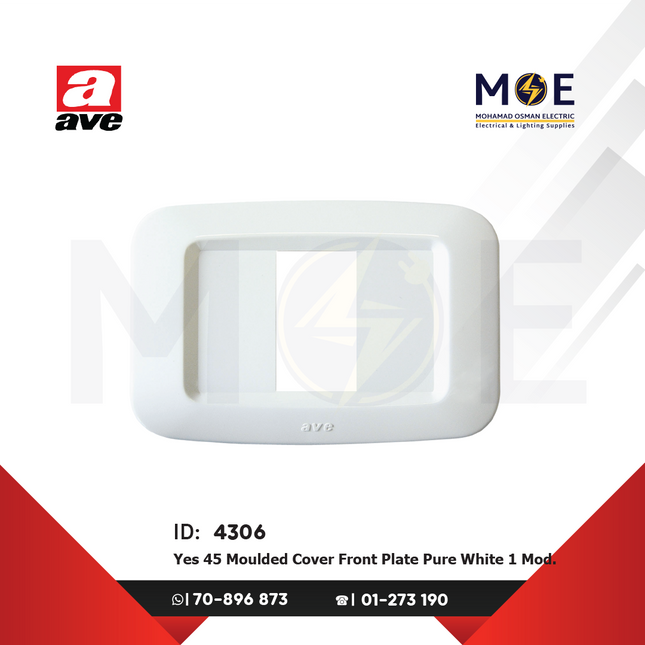 Ave SPA Yes 45 Moulded Cover Front Plate Pure White 1module | 45PY01BB | بلاك بلاستيك ابيض