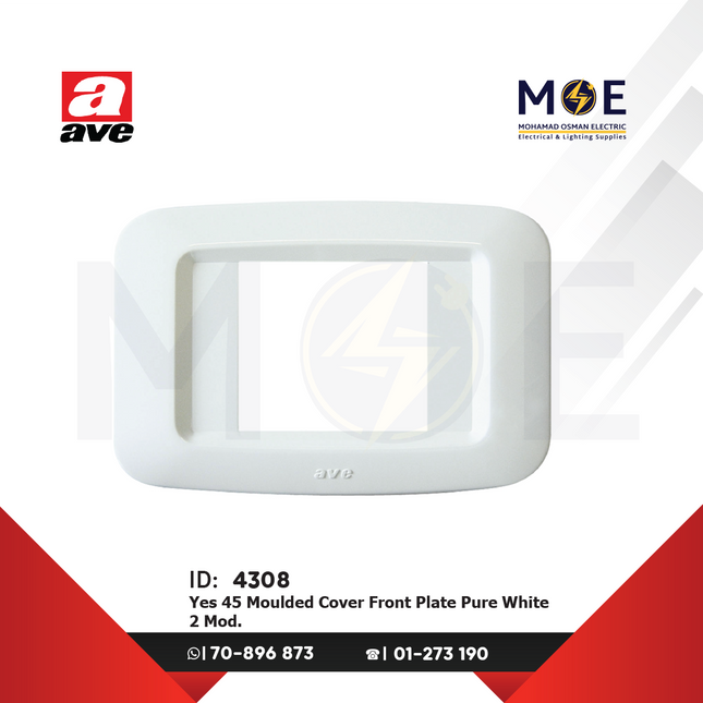 Ave SPA Yes 45 Moulded Cover Front Plate Pure White ( in the middle 2module ) | 45PY02BB | بلاك بلاستيك ابيض